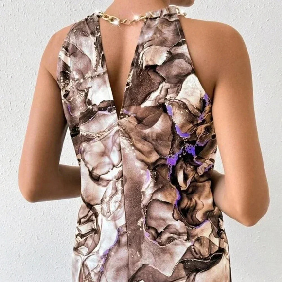 Frenchy Women's Marble Print Halter Neck Blouse - Picture 3 of 5